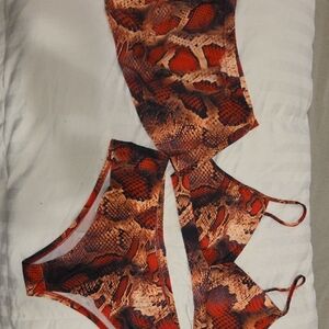 3 Piece Snake Print Bikini Set